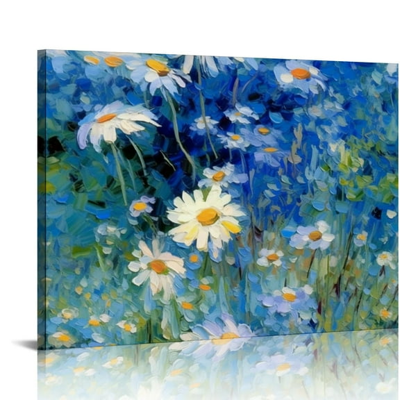 ONETECH New Blue Oil Painting Daisy Canvas Prints Wall Art 20x16 in / 16x12 in Decor for Living Room Bedroom Home Office 20x16in