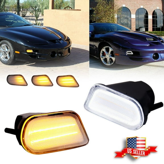 GTINTHEBOX 2x Clear Switchback LED DRL Corner Parking Turn Signal Lights For 98-02 Trans Am