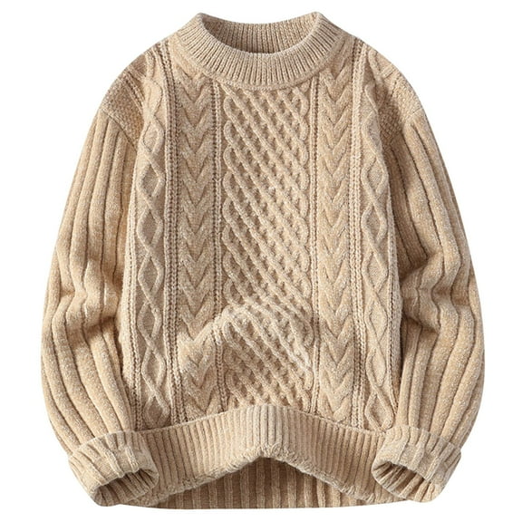 XUNKUSGA Knit Sweater 90S Vintage Cable Knit Sweaters For Men Casual Crewneck Long Sleeve Men's Sweaters Pullover Loose Solid Color Fall Sweaters M-3XL Brown