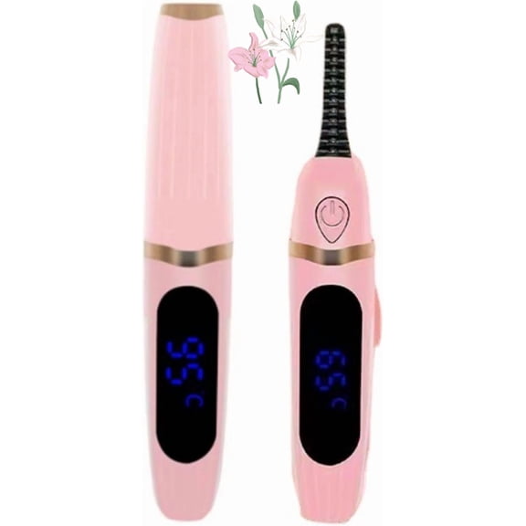 Heated Eyelash Curlers Eye Lash Curler Heat Mini Electric Eyelash Curler with LED Display 3 Temp Settings USB Rechargeable Natural Curling (Pink)