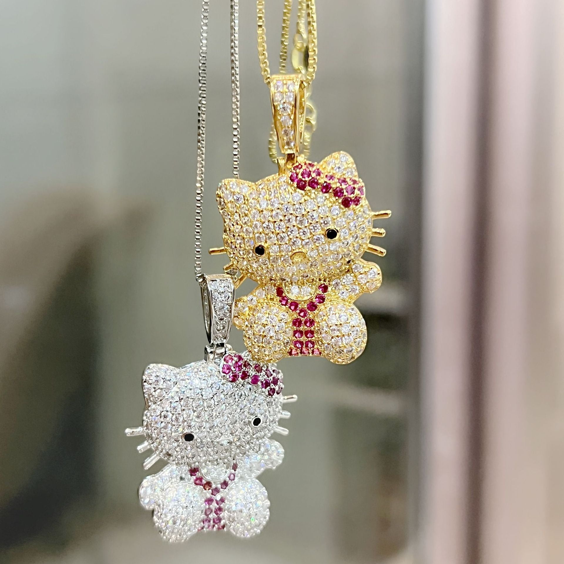 Hip hop hello kitty necklace for women girls gold plated cute cartoon cat pendant necklaces zircon luxury friendship necklace