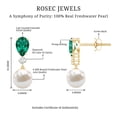 thumbnail image 4 of Rosec Jewels Freshwater Pearl Drop Earrings with Lab Grown Emerald and Diamond - AAA Grade, 18K Yellow Gold, 4 of 6