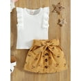 thumbnail image 3 of Franhais Baby Girls 2PCS Skirt Set, Sleeveless Ruffle O-Neck Tops Shirt, Floral Waist Belt Short Skirt, Toddler Summer Outfits, 3 of 8