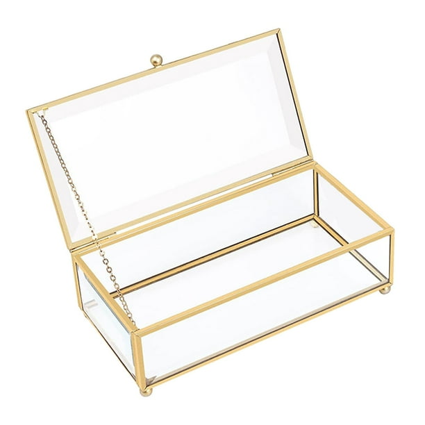 Caja de almacenamiento cosmética transparente ligera del marco de latón del joyero de cristal Cabeza redonda dorada