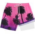 thumbnail image 5 of Tisuna Mens Swimming Trunks Elastic Waist Double Layered 2 In 1 Swim Shorts Quick Dry Breathable Mens Beach Vacation Graphic Print Beach Shorts Size L Hot Pink, 5 of 5