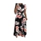 thumbnail image 4 of Vestido floral para mujer, negro, informal, estampado floral, diseño de lazo en la cintura, manga corta, largo, falda floral XXL, 4 of 12