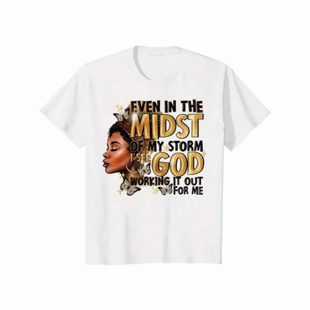 Camiseta inspiradora para mujer con estampado de retrato "Incluso en la tormenta", cuello redondo, para todas las estaciones, lavable a máquina, ideal para vacaciones, viajes, fin de semana, uso infor