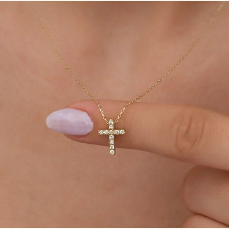1 Ct Round Cut Lab-Created Diamond Jesus Cross Necklace 18" In 14K Yellow Gold Plated