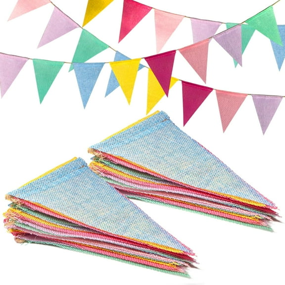 Novelty Place 26 Feet Pastel Color Pennant Banner Flags, 24 Multicolor Burlap Pastel Triangle Bunting Flags (5x7 in) - Indoor/Outdoor Garland Party Decorations for Bithday, Classroom, Shops, Carnival
