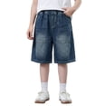 thumbnail image 2 of Baggy Jean Shorts for Boys Girls Straight Leg Loose Fit Denim Jorts Summer Bermuda Denim Shorts Vintage Y2K Streetwear Shorts for Boys & Girls (Blue1 9-10 Years), 2 of 7