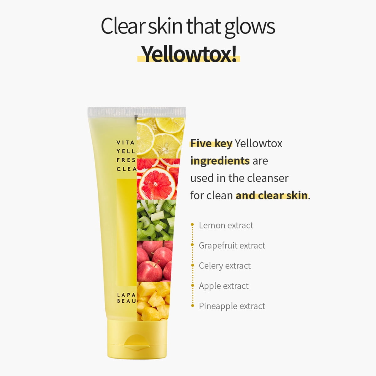 Vita Yellow Fresh Cleanser 100ml/3.38 fl.oz, Make-up remover 1-step cleanser, Pure VitaminC&Natural VitaminC for brightening