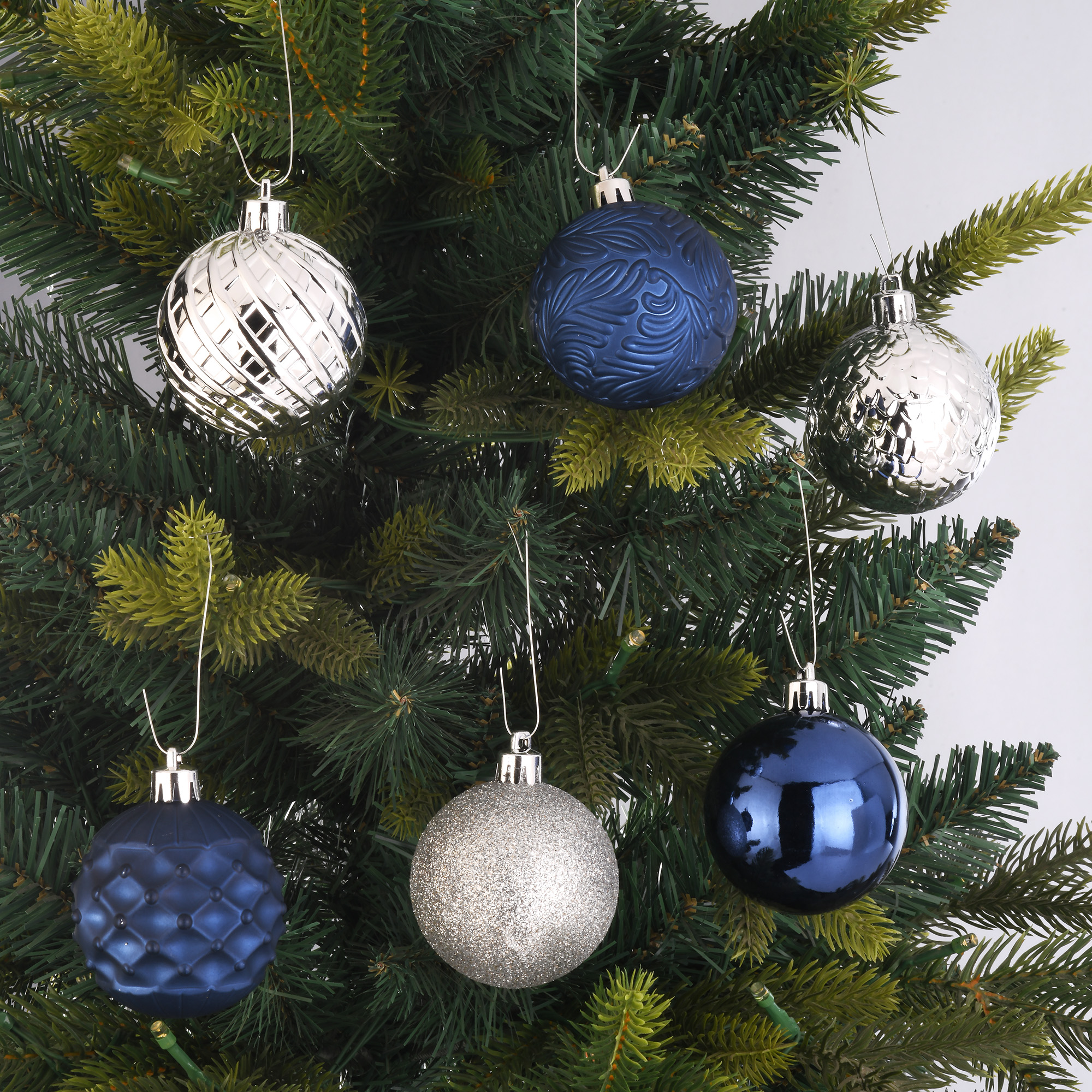 24-Count Navy and Silver Shatterproof Ball Christmas Ornaments, 2.36 in, by Holiday Time
