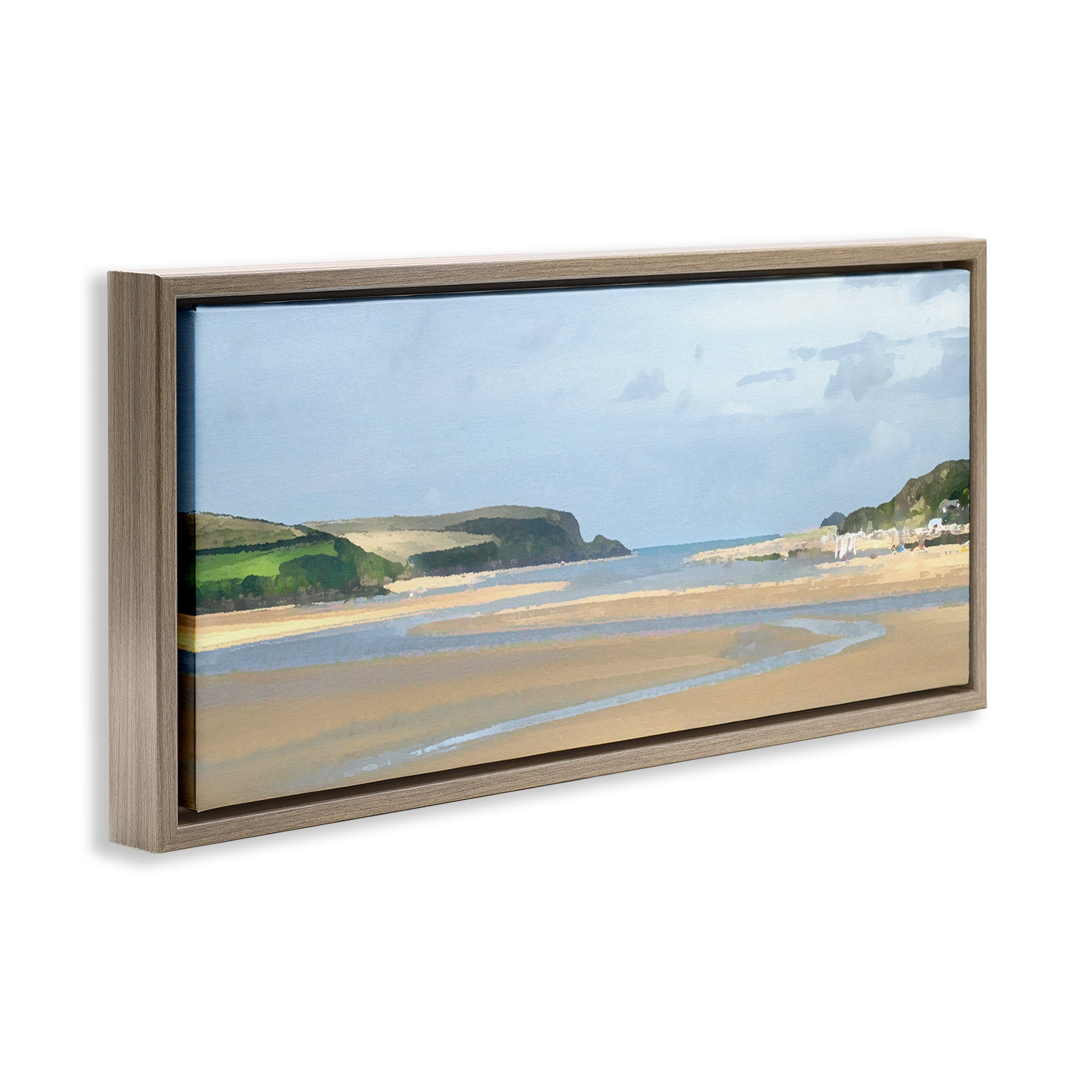 Stupell Industries Vast Beach View Landscape Painting Brown Floater Framed Canvas Art Print Wall Art, 25 x 11