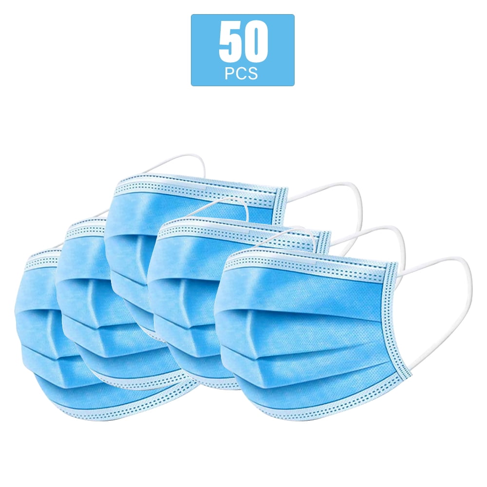 50PCS Disposable Face Mask Adaptable Nose Bar 3Layer Protective Face