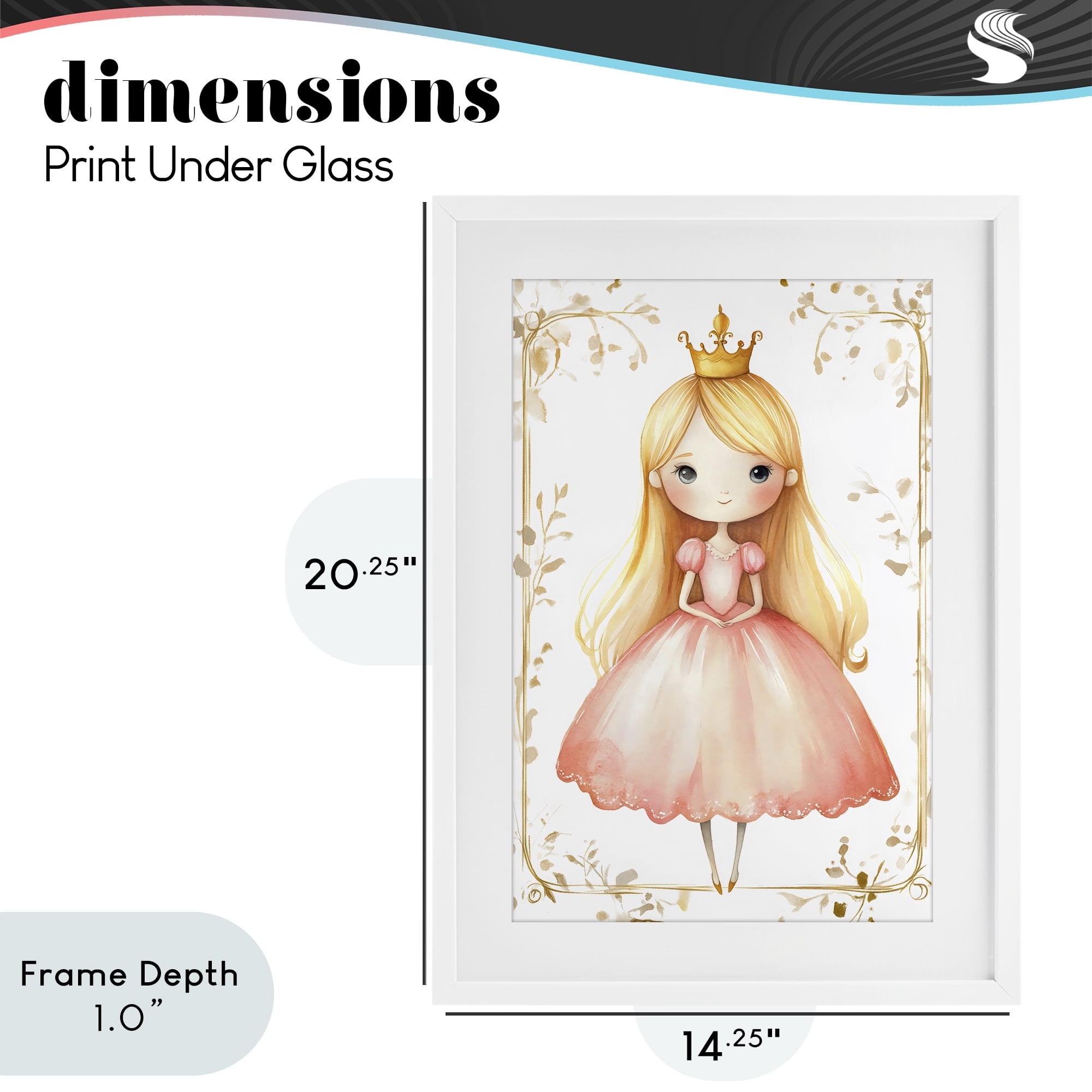 Stupell Industries Golden Crown Fairytale Princess White Framed Print Under Glass, design by Creative Studio