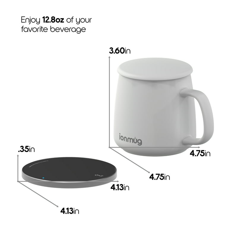 ionMug and Charging Coaster – 12.8oz Heated Ceramic Coffee Mug with Wireless