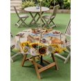 thumbnail image 3 of Outdoor Tablecloth with Umbrella Hole and Zipper, Sunflowers Dog Round Table Cloth 60 Inch Waterproof Tablecloth, Spring Watercolor Floral Stars on Linen Picnic Table Cover for Patio Camping, 3 of 7