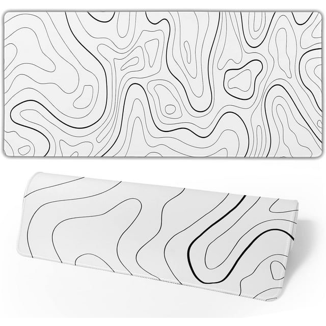 GHSDFBB White Mouse Pad Large XL Gaming Mouse Pad for Desk Topographic Mouse Pad Desk Pad Gaming Mouse Pad White Desk Mat Extended Black and White White Topo Mousepad White Topographic Mouse