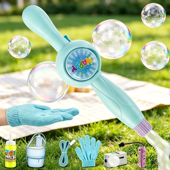 Magic Colorful Smoke Bubble Machine for Birthday Celebrations Beach Outdoor Park, Fog Bubble Wand Vapor Maker with Light (Blue 1pc) (K)