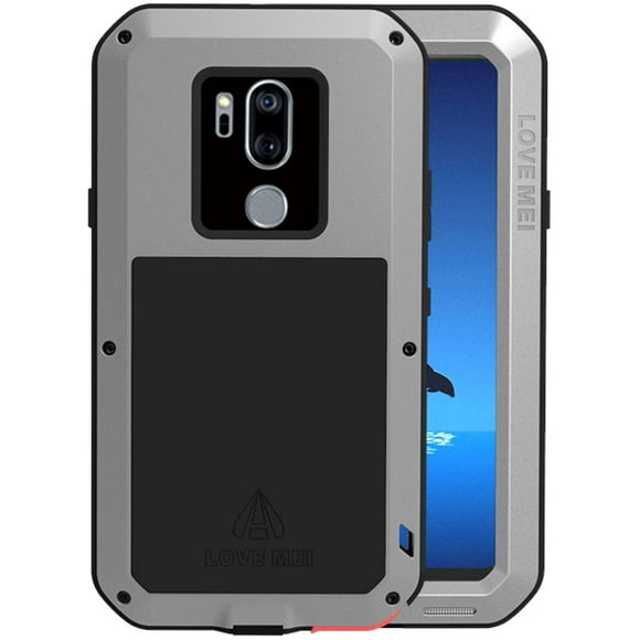 Compatible with LG G7 ThinQ Aluminum Alloy Metal Bumper Silicone Case Hybrid Military Shockproof Heavy Duty Built-in Gorilla Glass Cover Compatible with LG G7 ThinQ (Sliver)