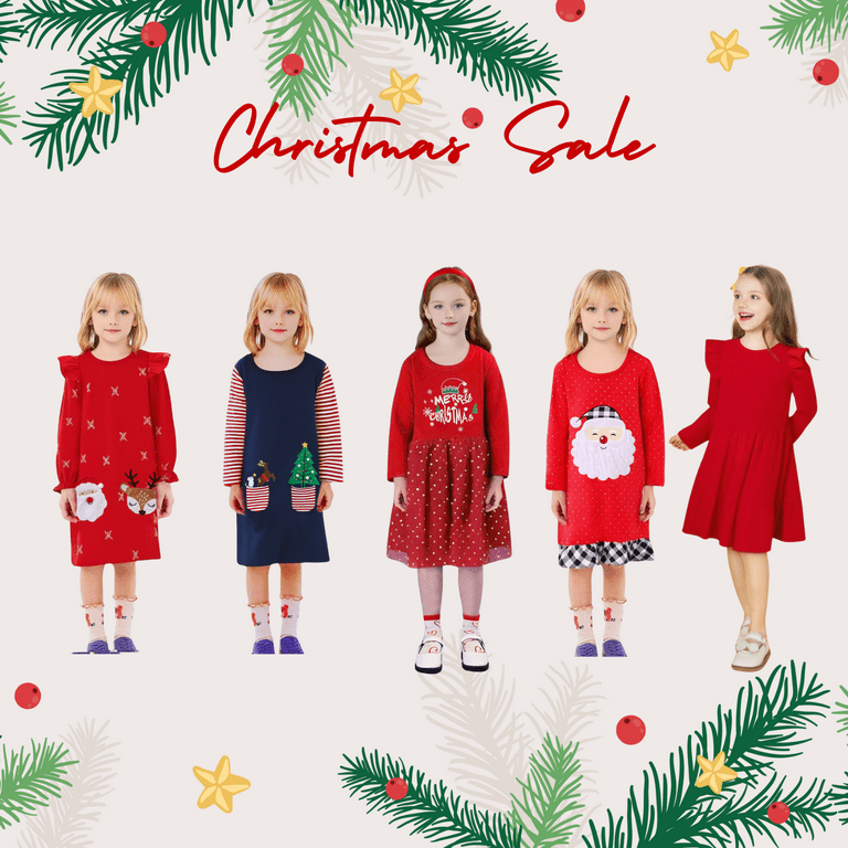 HILEELANG Toddler Girl Christmas Dress Red Ruffle Long Sleeve