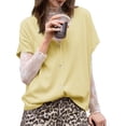 thumbnail image 6 of Short Sleeved Oversized Women Solid V-neck Casual Loose Knit Sweater Lightweight Button Tops, 6 of 6