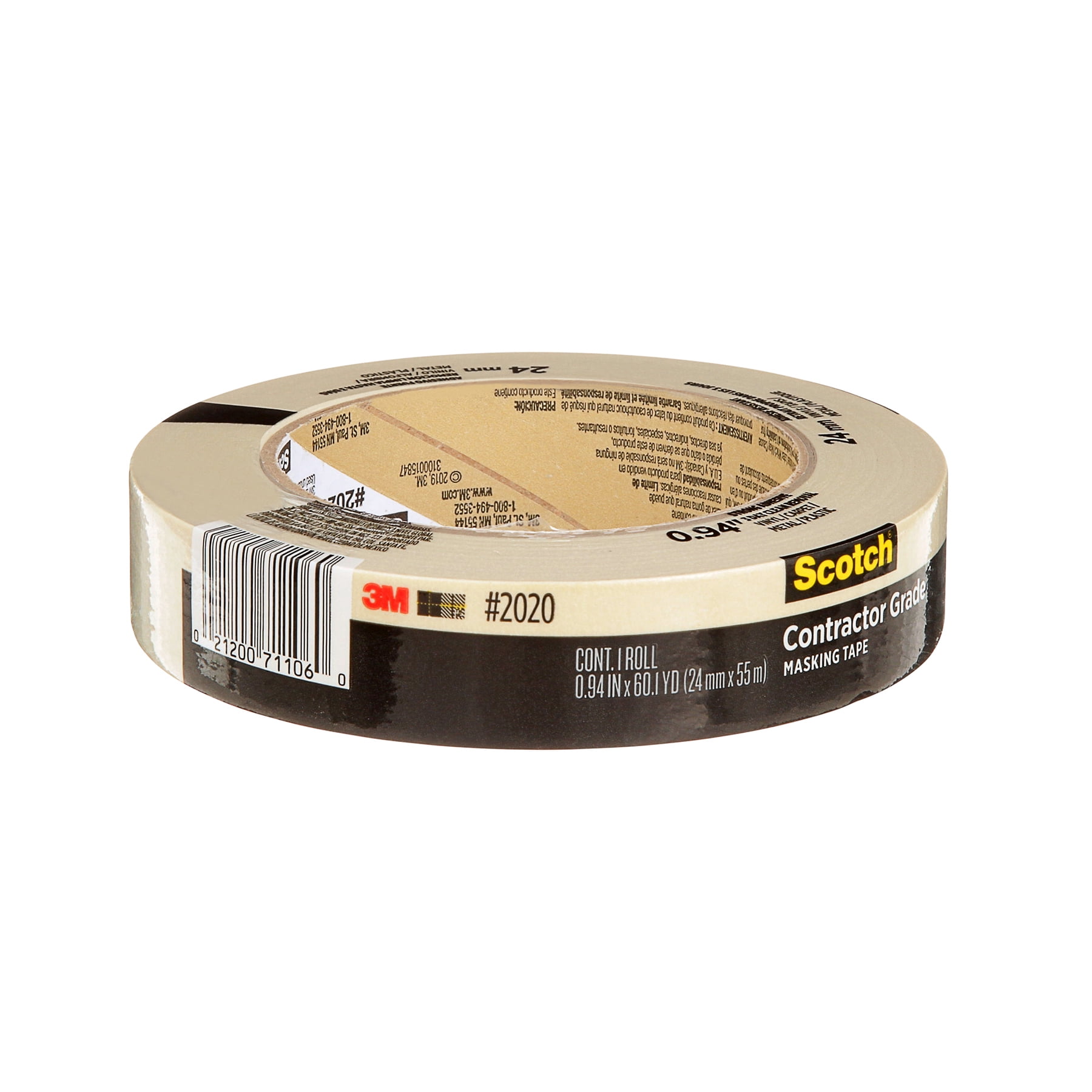 Scotch Contractor Grade Masking Tape, 0.94 in x 60.1 yd (24mm x 55m), Pack of 6