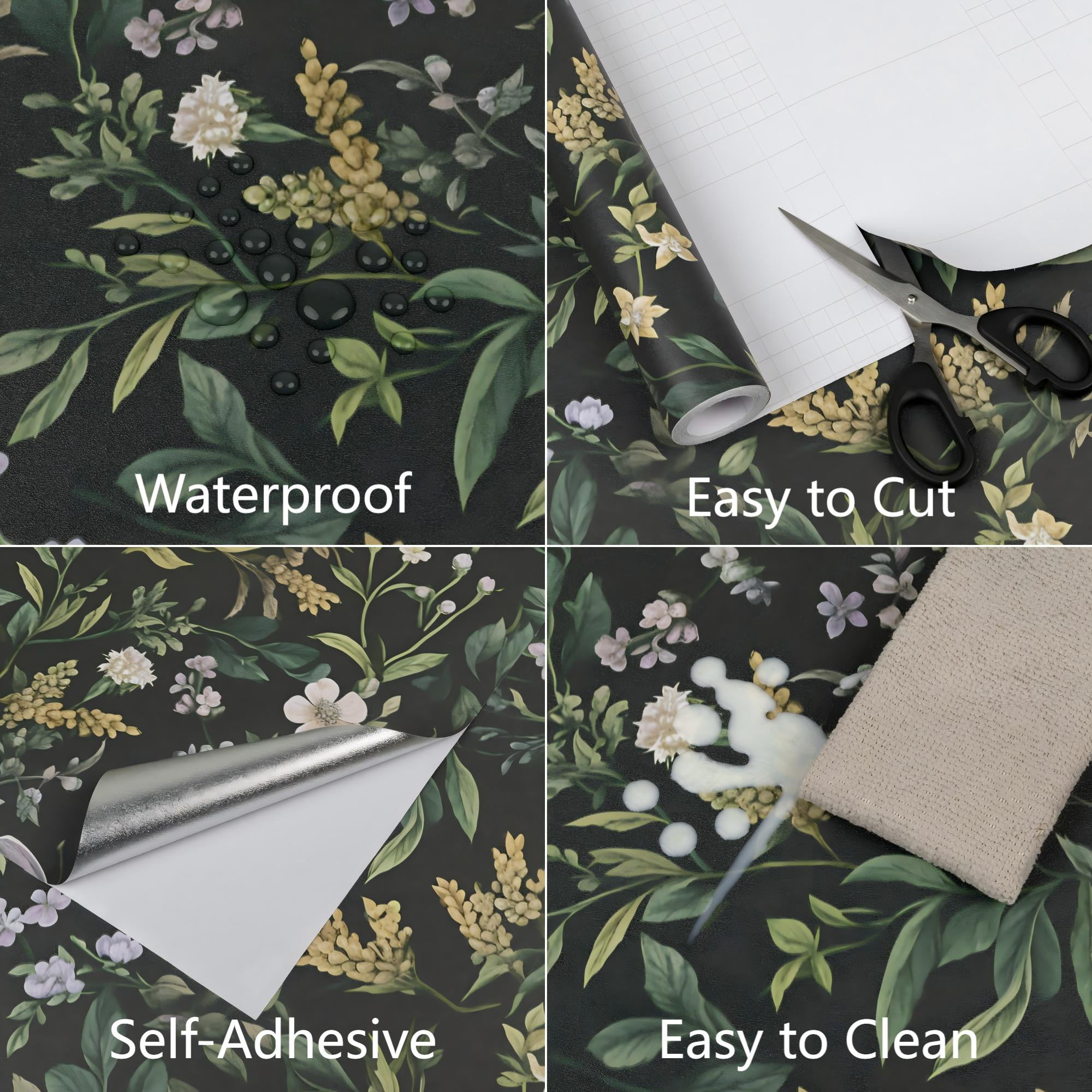 (4 pack) UMIGGEE Floral Wallpaper Peel and Stick Wallpaper Self Adhesive Black Wall Paper Butterfly Contact Paper 17.3-in x 118-in Home Decor Wall Covering Old Furniture Renovation