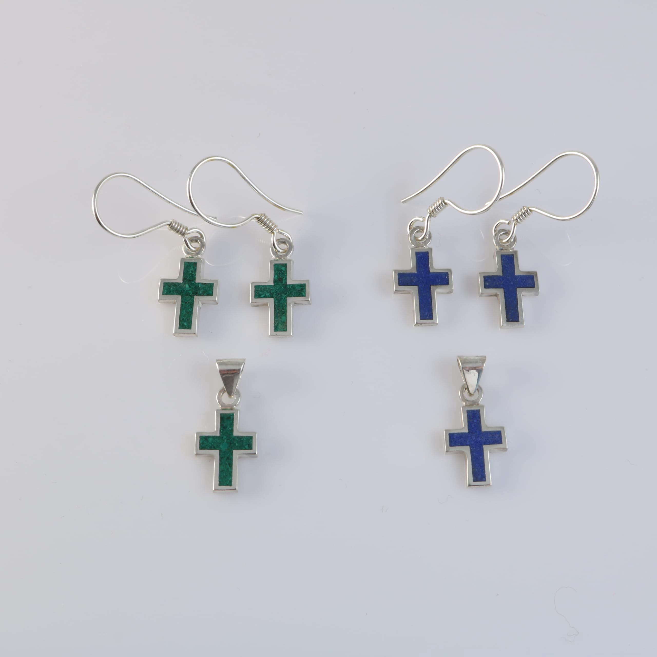 Echmeck 925 Sterling Silver Blue Lapis Lazuli Cross Dangle Earrings for Women - Handmade