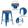 thumbnail image 4 of Emma + Oliver 24"H Backless Blue Metal Counter Height Stool with Wood Seat, 4 of 12