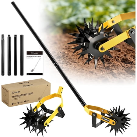 Rotary Cultivator Hand Tiller Tool – 2-in-1 Manual Garden Tiller & Weeder with Adjustable 72.4in Long Handle, 3-Blade Steel Rotary, Heavy Duty Soil Cultivator for Raised Beds, Yard & Garden