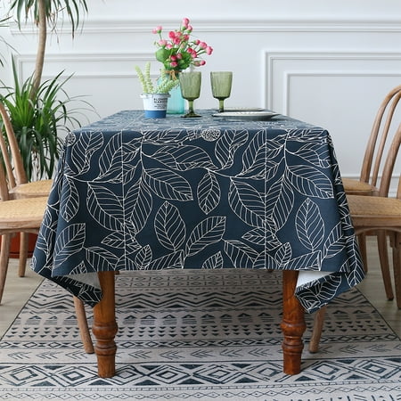

Yipa Leaves Printed Tablecloth Polyester Fabric Water Resistant Table Cover for Kitchen Dining Room Home Decor (White/Navy Blue Rectangle/Square)