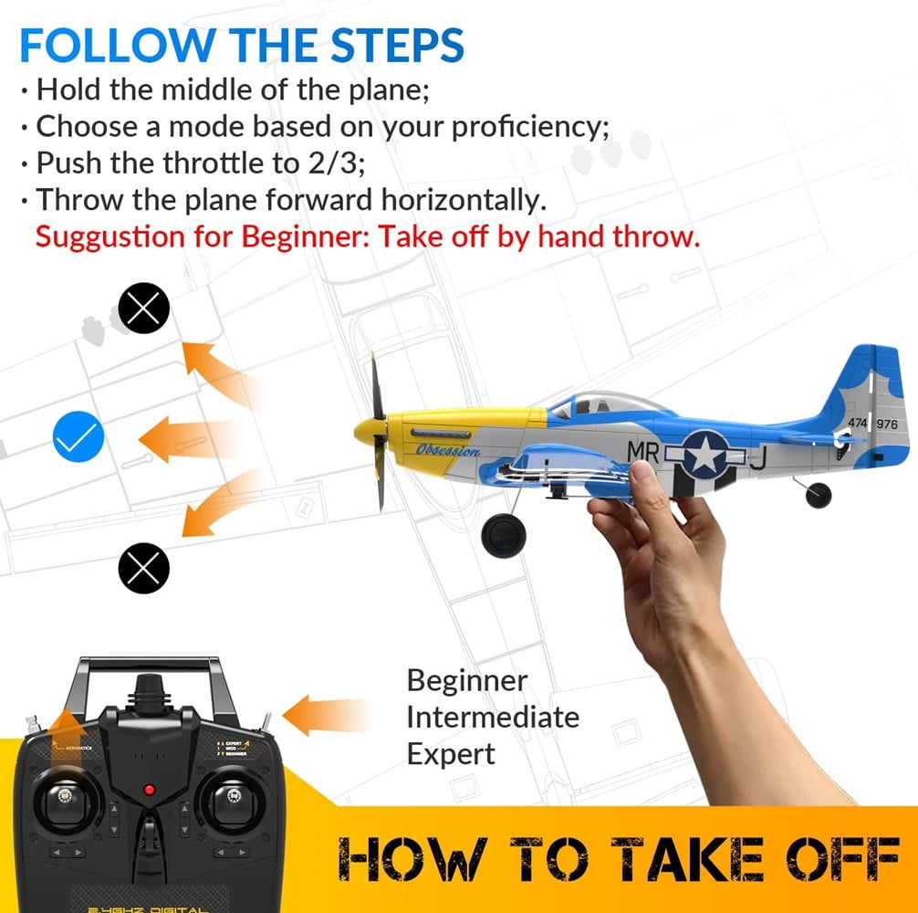Roofworld RC Plane P51 Mustang Fighter Hobby Remote Control Airplane 6-Gyro System