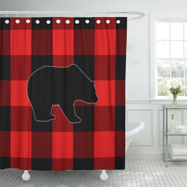 SUTTOM Rustic Lumberjack Red Buffalo Check Bear Plaid Pattern Forest