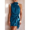thumbnail image 3 of Vestido PRETTYGARDEN de Satén sin Mangas con Cuello Simulado y Cintura con Lazo Azul Marino XXL, 3 of 8