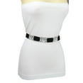thumbnail image 4 of Women Black Elastic Belt Silver Bling Gold Metal Buckle S M, 4 of 17