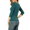thumbnail image 3 of INSPIRE CHIC Women's Button Decor V Neck 3/4 Sleeve Solid Blouse Knitted Ruched Top, 3 of 6