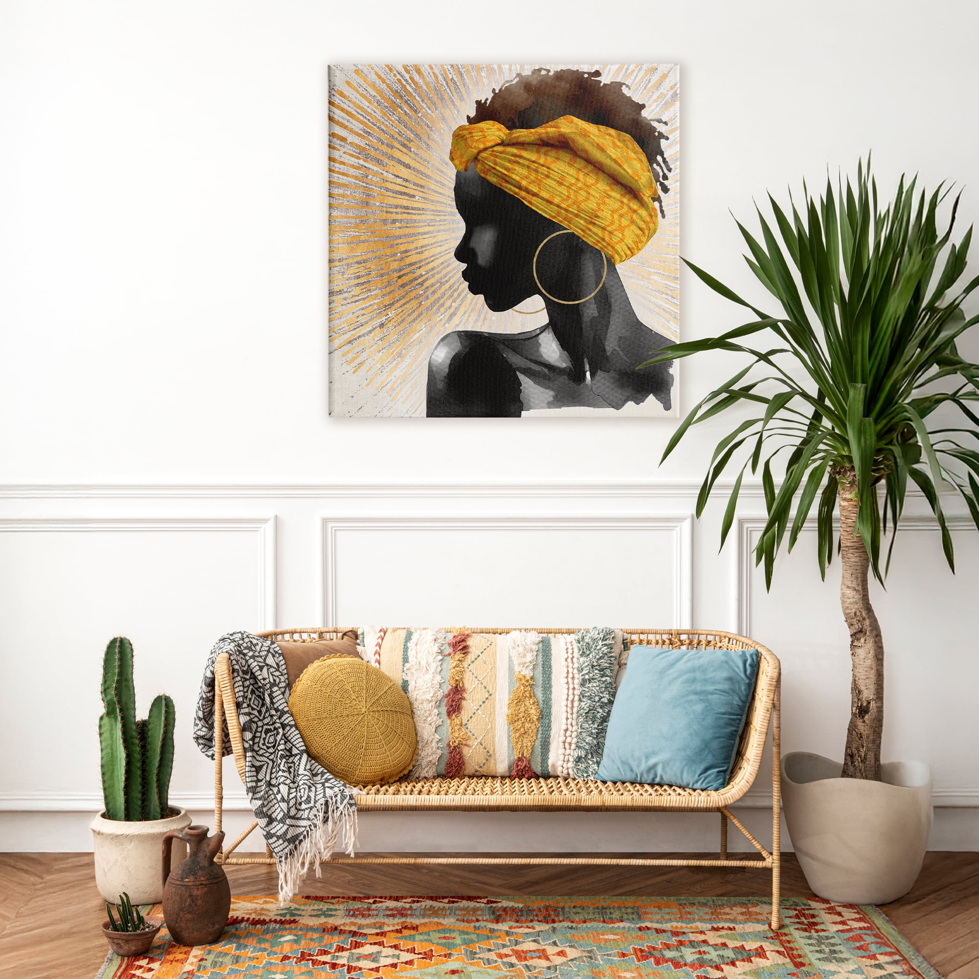 Stupell Industries Golden Sunburst Profile with Headwrap Canvas Wall Art, design by CAD Designs