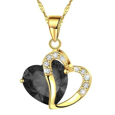 - KATGI Fashion Austrian Gold Plated Black Crystal Heart Shape Pendant Necklace, 18