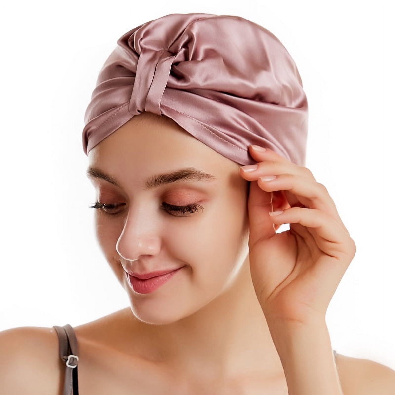 1Pcs Silk Sleep Cap for Women Hair Care,Natural Silk Night Bonnet with Elastic Stay On Head, Classic Pleated