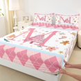 thumbnail image 3 of Manfei Personalized Xmas Gifts Twin Sheet Sets,Pink Letter M Twin Fitted Sheet,Christmas Dessert Candy Cnae Flat Sheet For Princess,Lightweight Room Decoration,3-Piece, 3 of 7