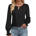 thumbnail image 1 of Women's Solid Color Fashion T - Shirt with Lock Hole and Pleated Design, 1 of 4