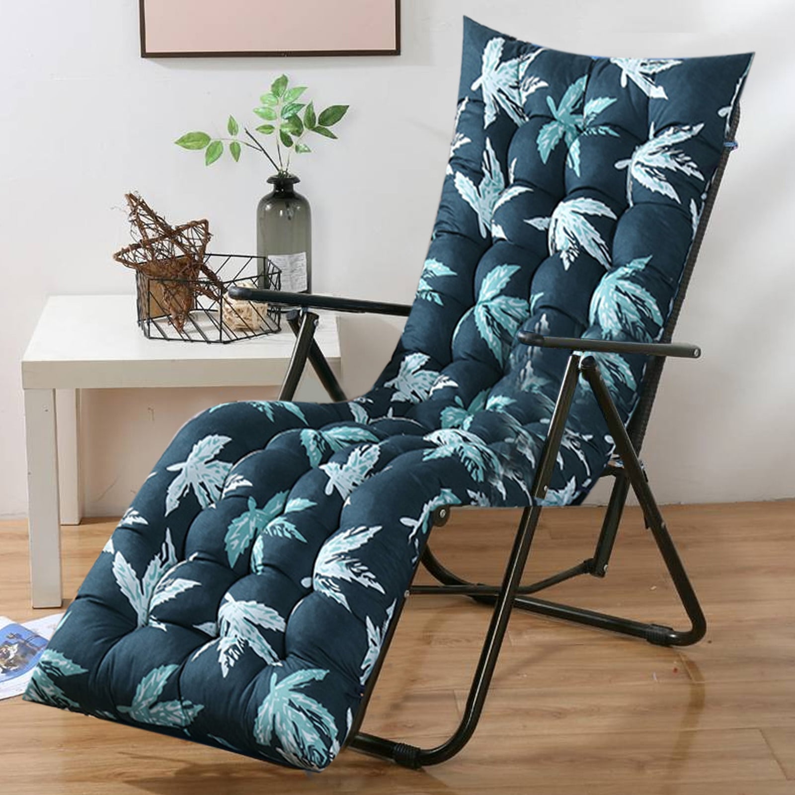 Zhourta 19x62 Inch Outdoor Water Resistant 2 or 3 Seat Bench Cushion, Indoor Fade Resistant Pad Navy Leaf, Patio Furniture Pad Indoor Outdoor Use