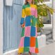 thumbnail image 3 of Vestido largo de verano con estampado de cuadrícula de colores vivos y cuadros modernos de Flux, vestido diario, 3 of 4