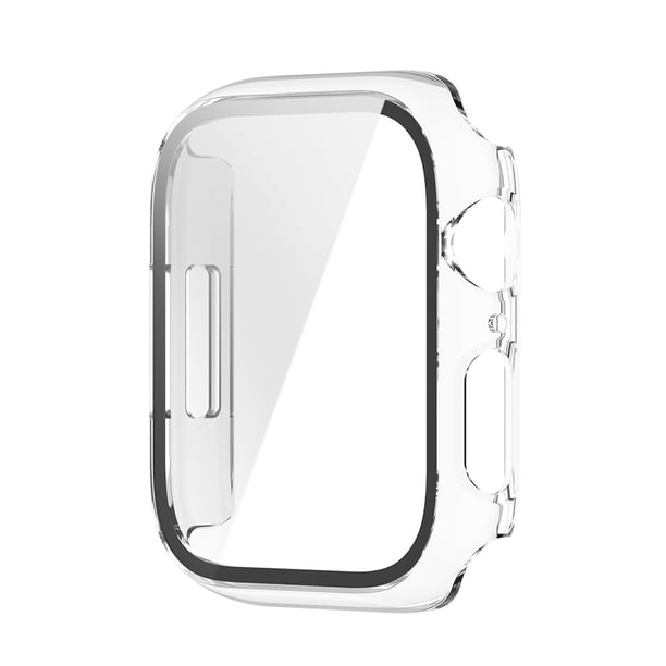 Estuche de vidrio templado Likrtyny para Apple Watch Series 8 7 6 5 4 SE Transparente PC Blanca