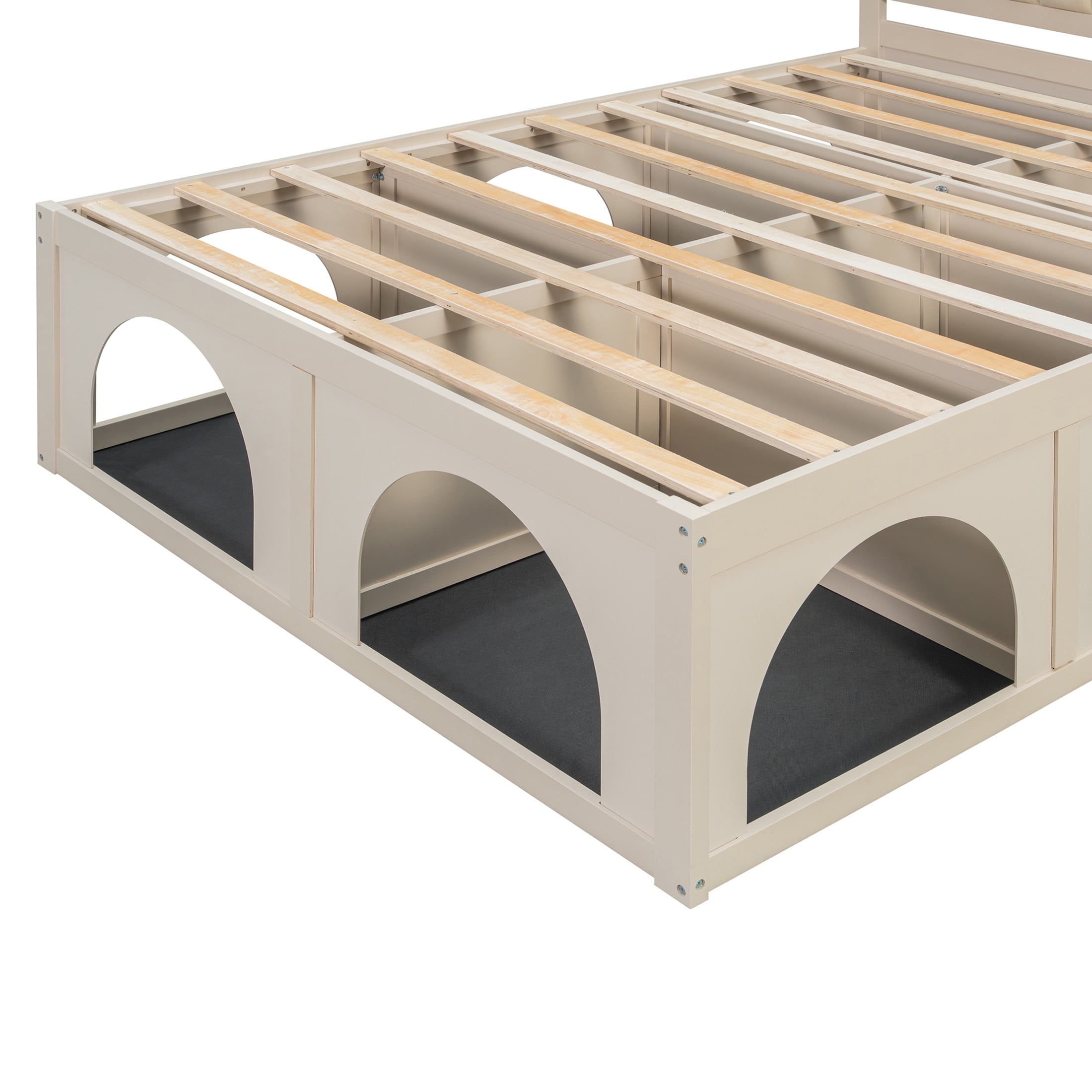 Christopher Knight Home Pet-Friendly Platform Bed with Nook, Upholstered Headboard, Queen Size, Beige