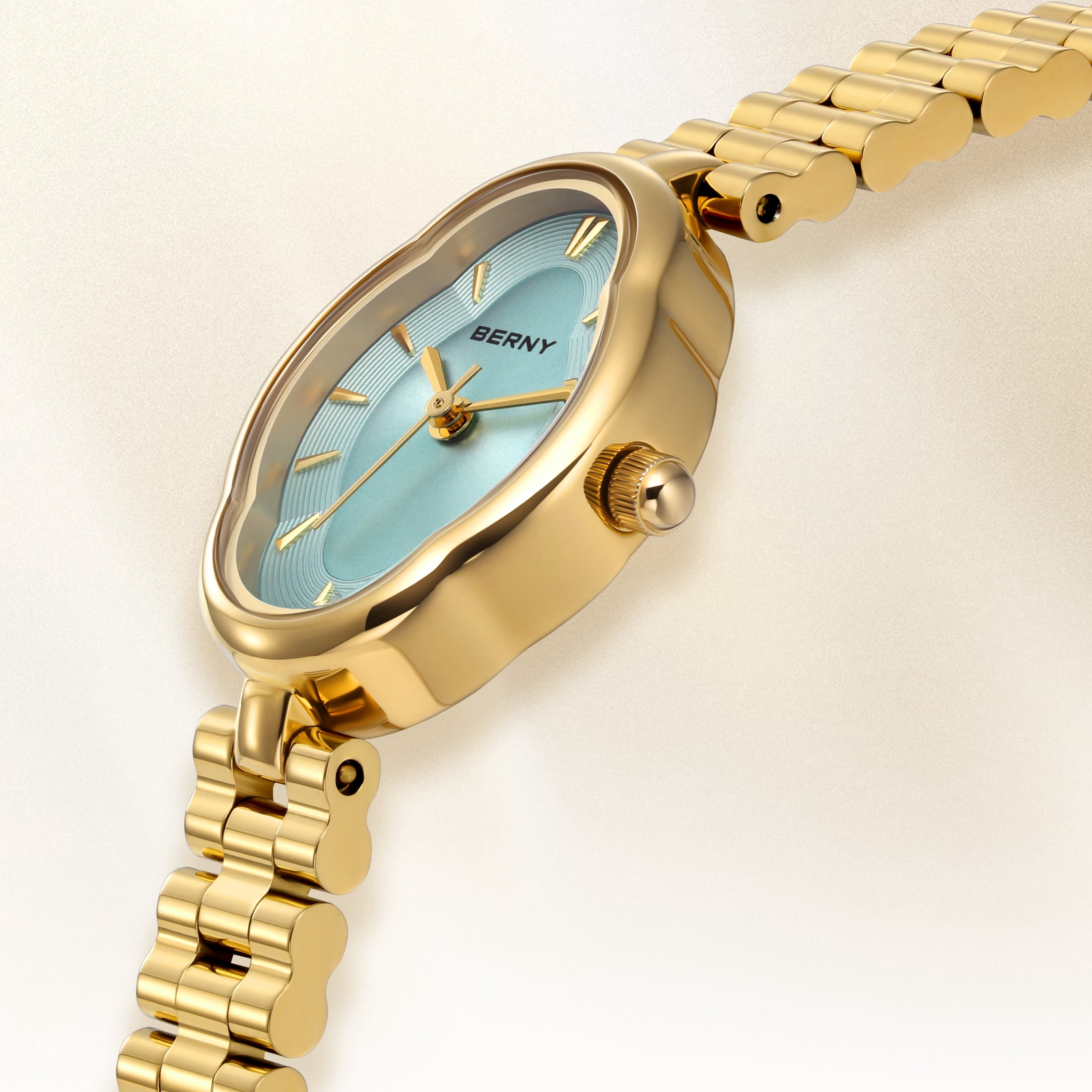 BERNY Small Gold Watches for Women Dainty Vintage Ladies Analog Quartz Bracelet Watch, Adjustment Tool Included Stainless Steel Waterproof, Fashion Luxury Womens Wrist Watches Gifts (Blue)