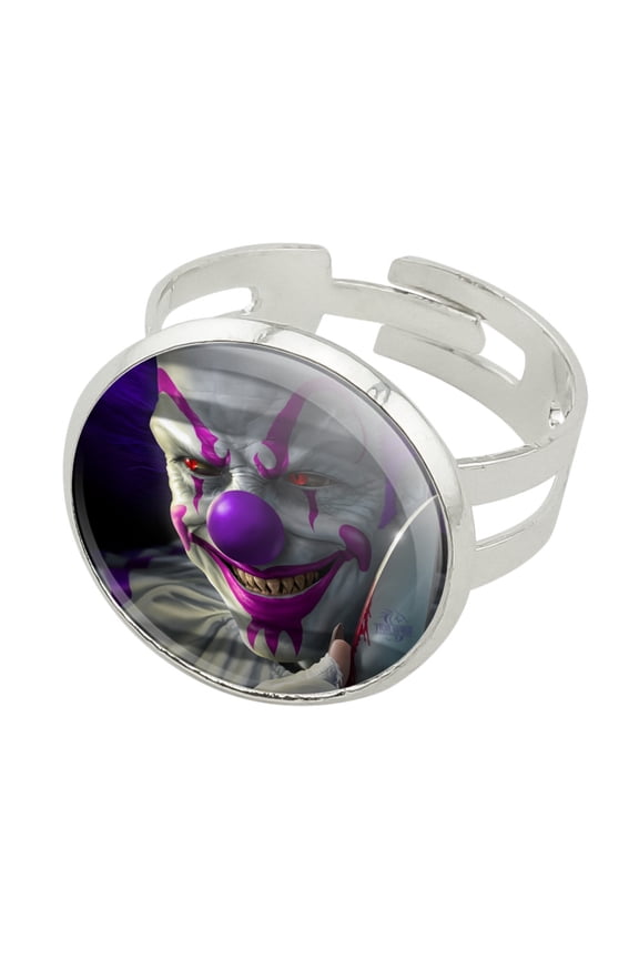 Mischief the Evil Purple Clown Silver Plated Adjustable Novelty Ring