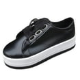 thumbnail image 2 of Willtoo Sneakers For Women Slip On Wide Width PU Leather Shoes Lace Up Casual Fashion Walking Platform Flats Loafers Black, 2 of 5