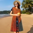 thumbnail image 4 of Goofa Orange Net Fishing Boat Pattern Women Summer Short Sleeve Midi Dress with Pockets Casual Aline Flowy Tshirt Dress Vocation Beach Sundress, 4 of 6
